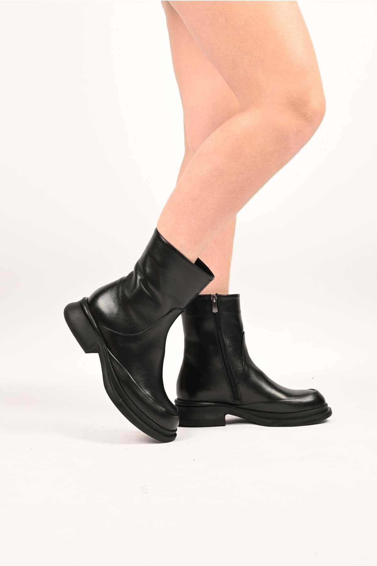 Bestello Lace-Free Zip-Up Genuine Leather Casual Boots with Thermo Sole 336-01189 Women's Boots