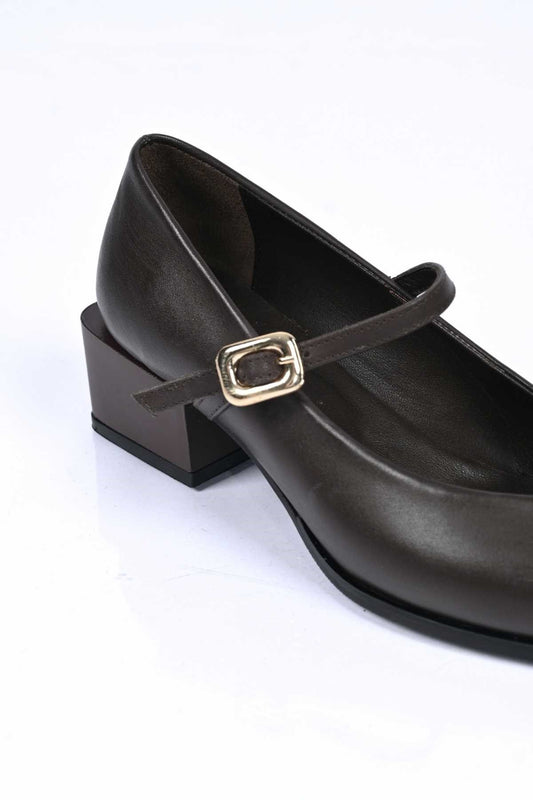 Bestello Lace-Up-Free Belt-Buckle Neolite Sole Genuine Leather Thick-Heeled Shoes 342-042 Women's Shoes