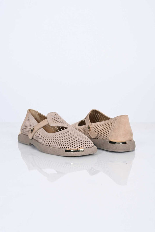 Bestello Slip-On Hook-and-Loop Fastened Shoes with Studs, Buckle Detail, Thermo Sole, Genuine Leather, Everyday Women's Shoes 338-7085