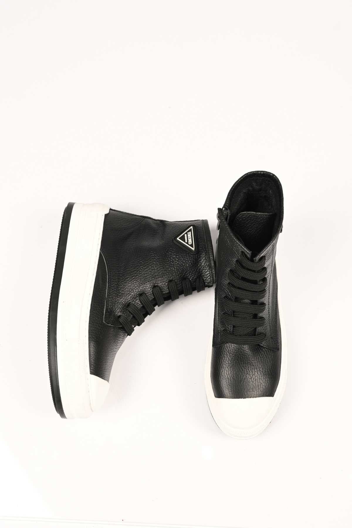 Bestello Lace-Up Zip-Up Genuine Leather Flat Boots with Thermo Sole 101-23028-02 Women's Boots
