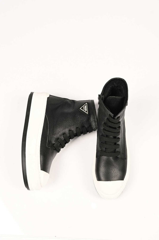 Bestello Lace-Up Zip-Up Genuine Leather Flat Boots with Thermo Sole 101-23028-02 Women's Boots