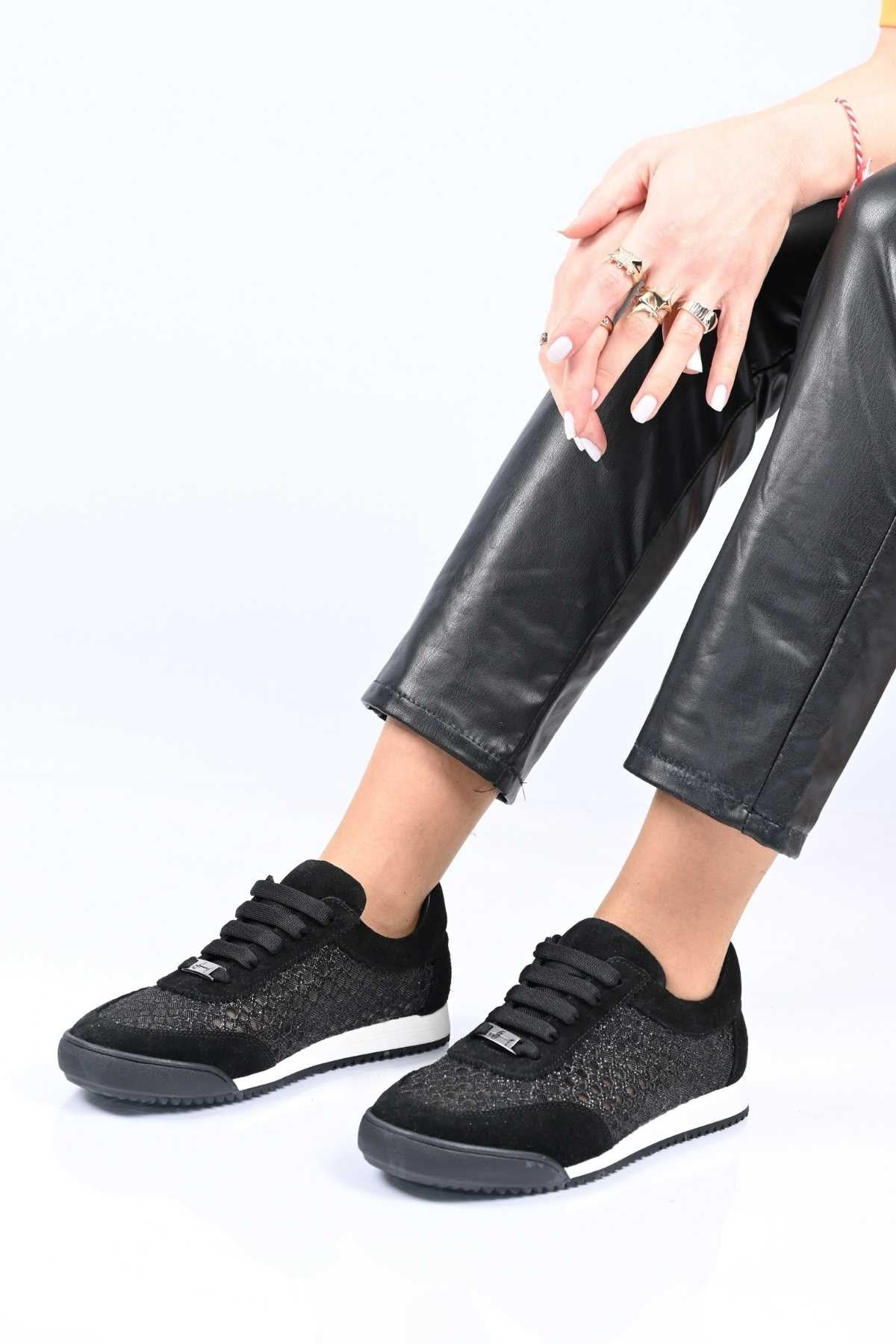 Bestello Lace-Up Mesh Thermo Sole Genuine Leather Sneakers 338-7091 Women's Shoes