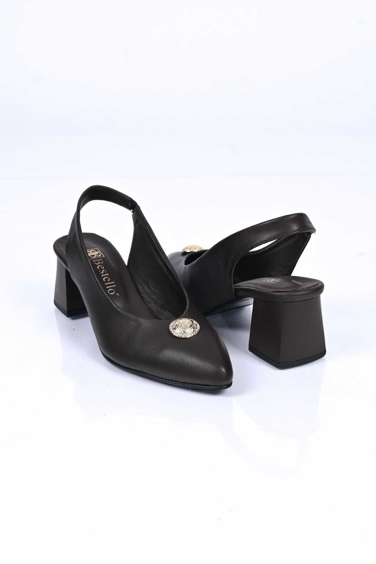 Bestello Slip-On Buckled Neolite Sole Genuine Leather Open-Back Block Heel Shoes 342-563 Women's Shoes