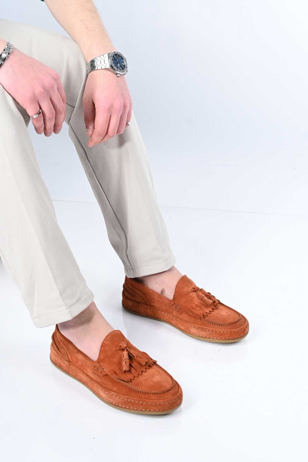 Bestello Laceless Tassel Genuine Leather Loafer with Rubber Sole 174-302 Men's Shoes