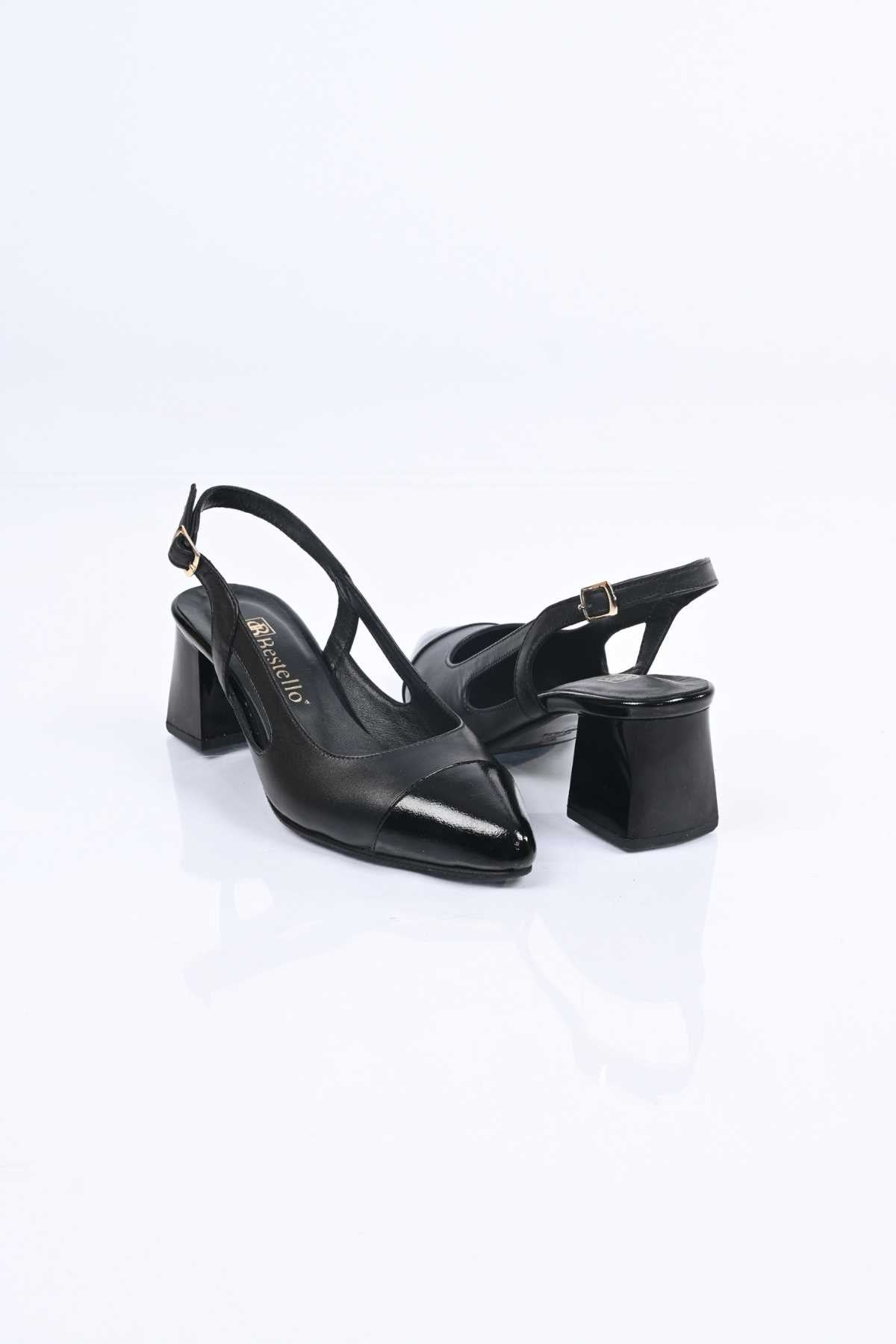 Bestello Genuine Leather Backless Chunky Heel Shoes with Neolite Sole, Slip-On, Women's Shoes 342-535