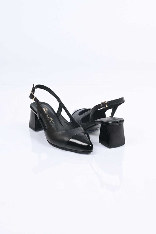 Bestello Genuine Leather Backless Chunky Heel Shoes with Neolite Sole, Slip-On, Women's Shoes 342-535