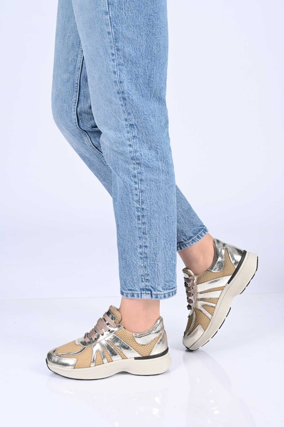 Bestello Lace-Up Thermo Sole Textile Genuine Leather Sneakers 338-7106 Women's Shoes
