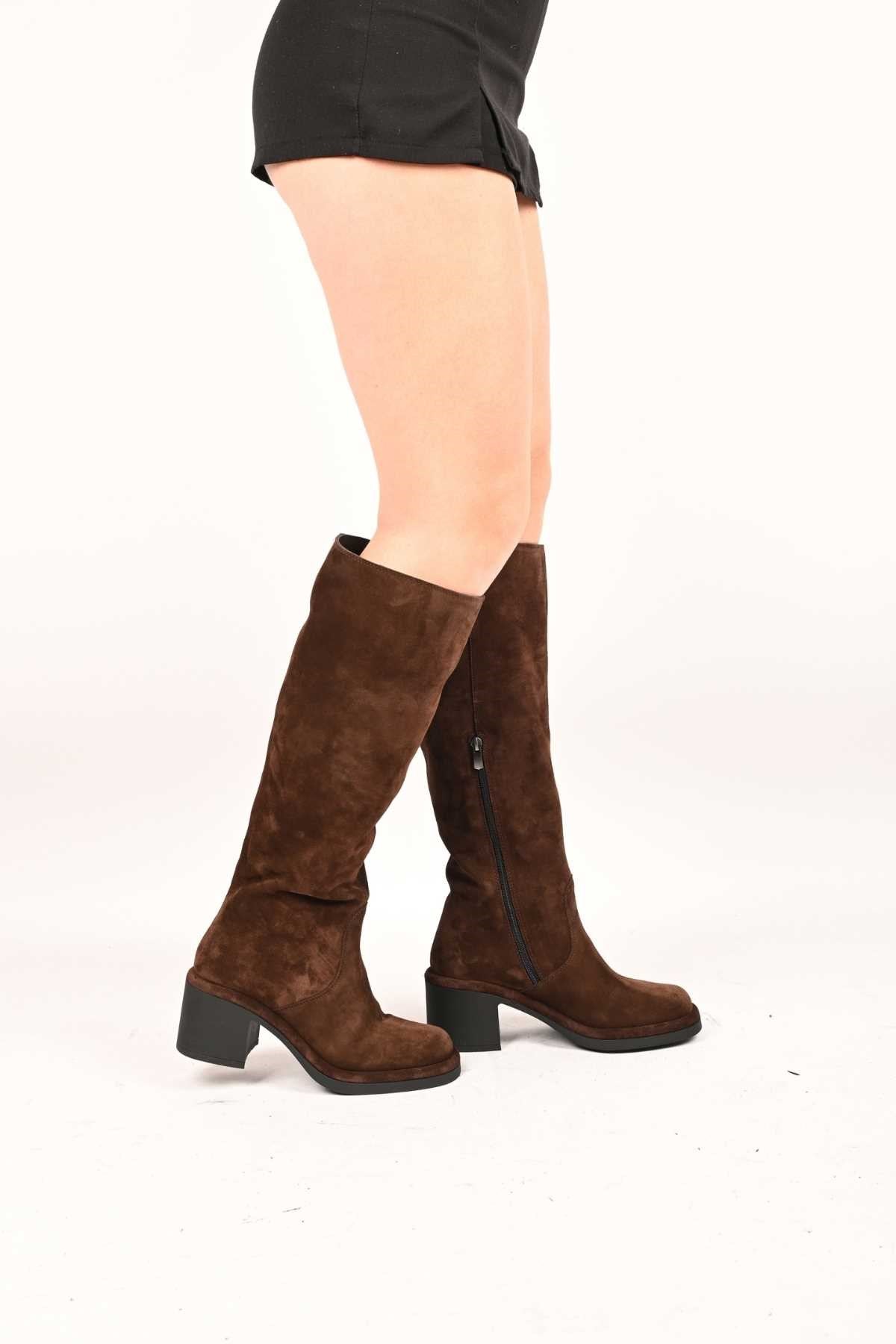 Bestello Laceless Zip-Up Genuine Leather Heeled Boots with Thermo Sole 336-1235 Women's Boots