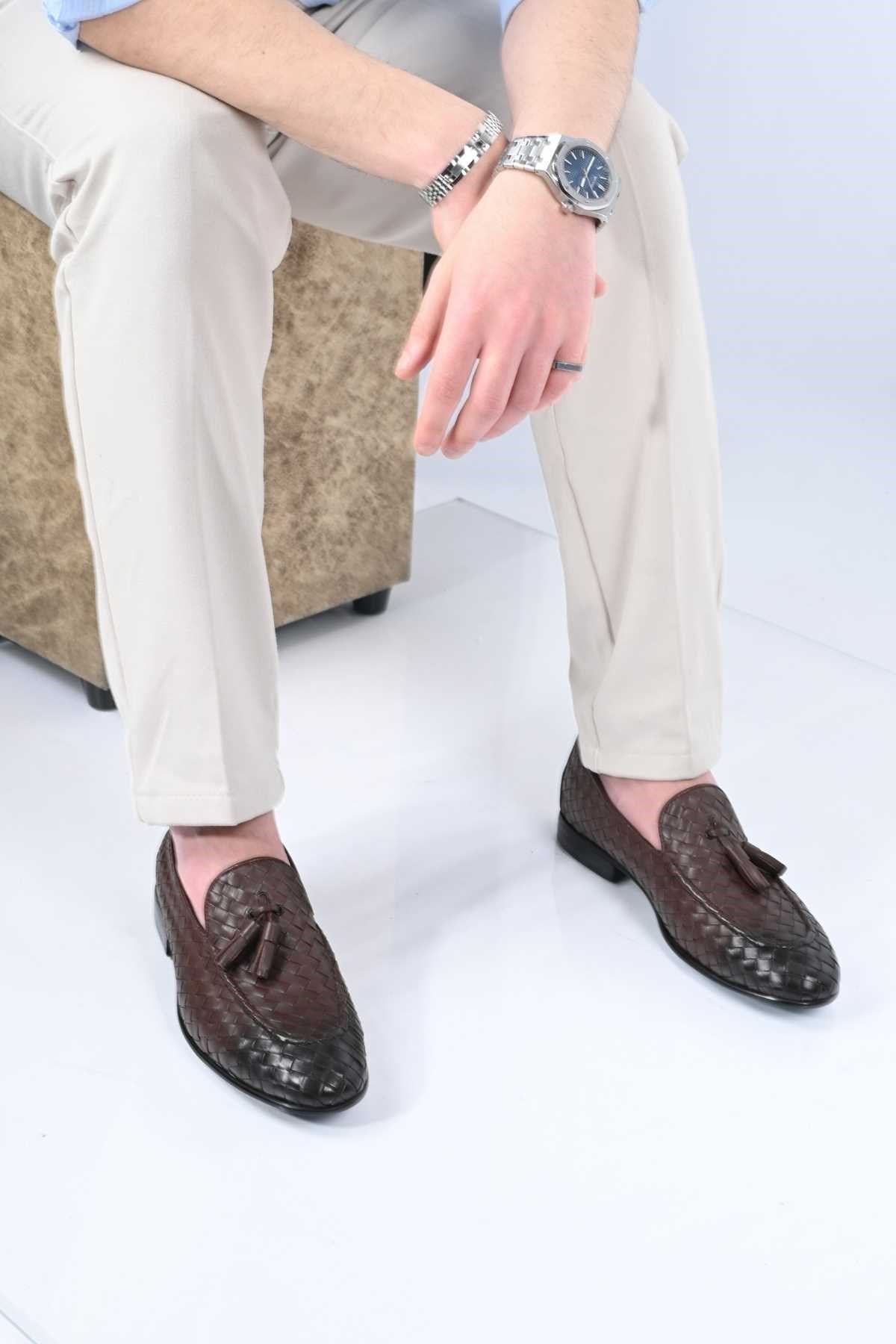 Bestello Slip-On Tassel Braided Genuine Leather Classic Shoes with Neolite Sole 333-2357 Men's Shoes