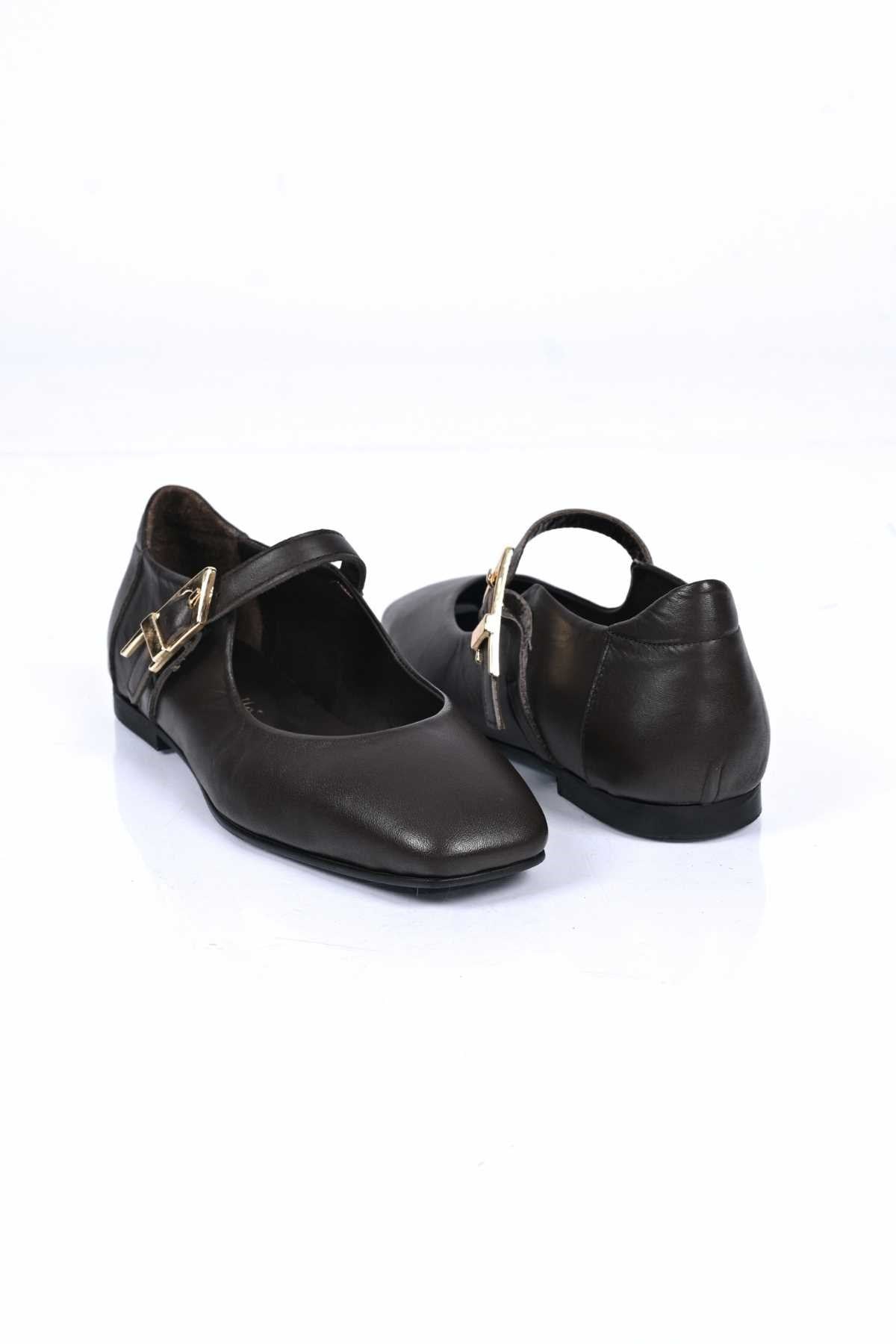 Bestello Slip-On Genuine Leather Ballet Flats with Buckle Strap and Neolite Sole 342-050 Women's Ballet Flats