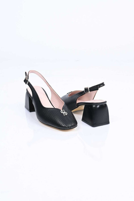 Bestello Genuine Leather Thick-Heeled Shoes with Stapled Neolite Sole 339-337 Women's Shoes