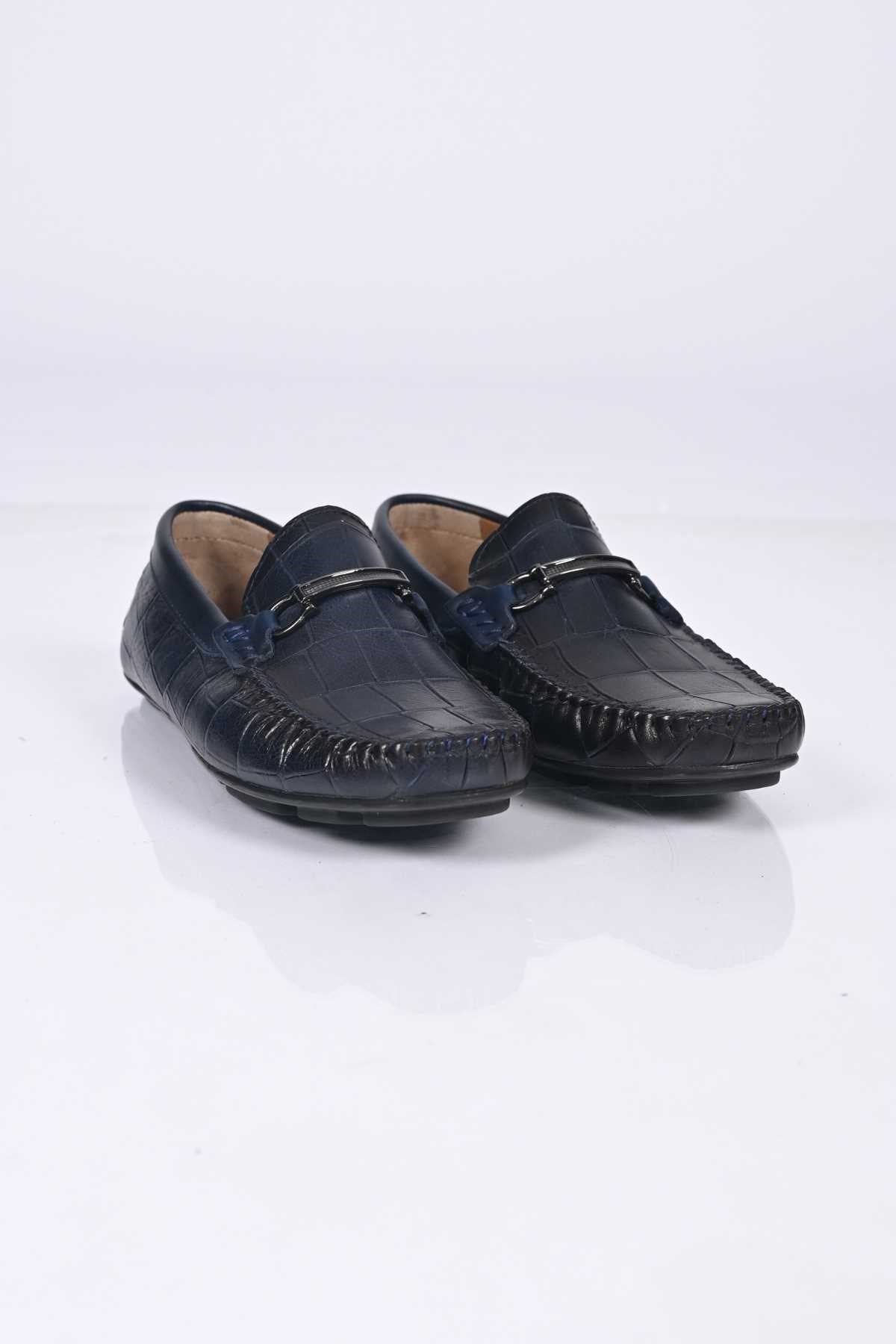 Bestello Slip-On Buckled Genuine Leather Loafers with Polyurethane Sole 028-1070 Men's Shoes