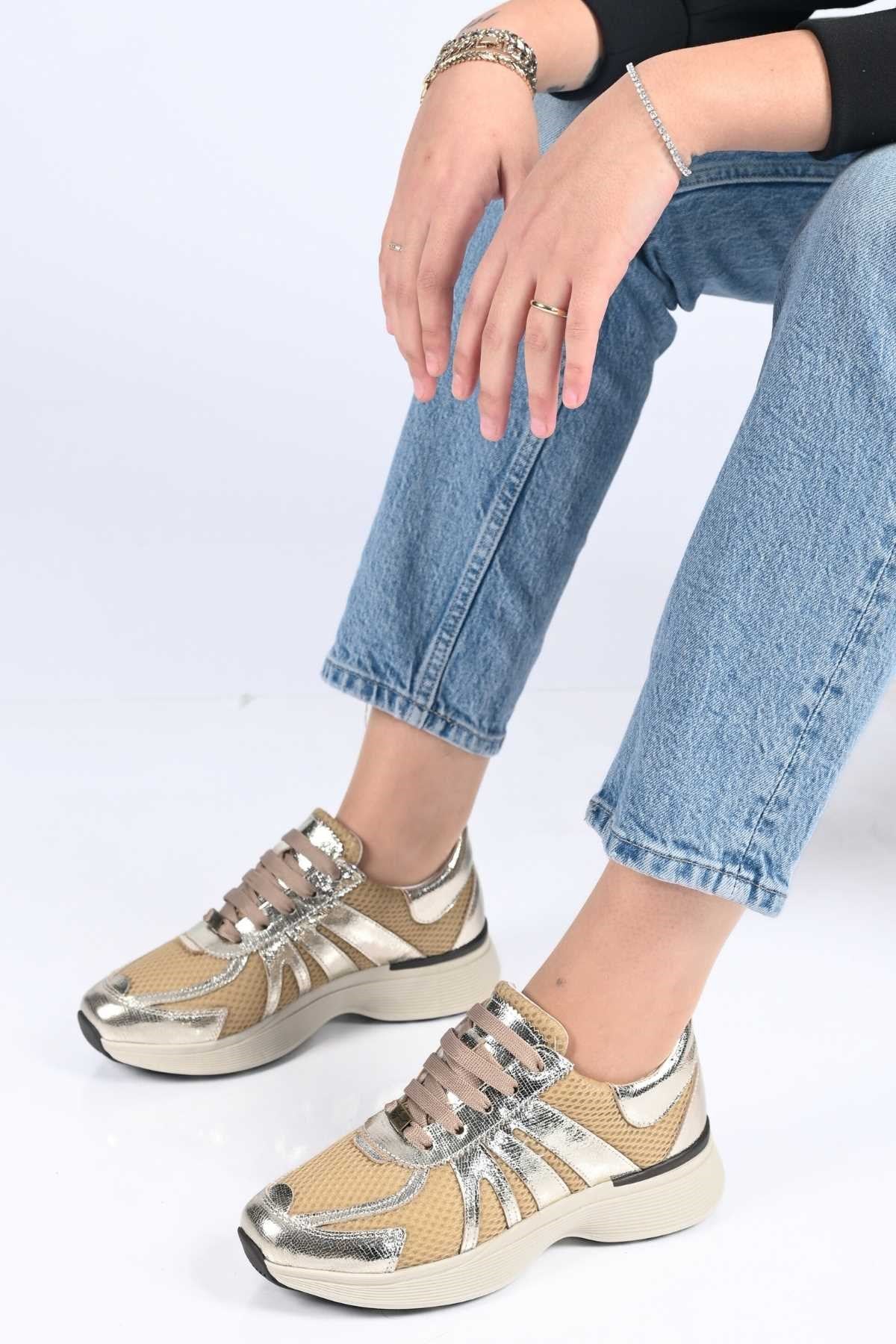 Bestello Lace-Up Thermo Sole Textile Genuine Leather Sneakers 338-7106 Women's Shoes