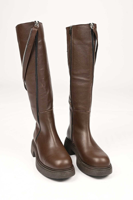 Bestello Women's Genuine Leather Slip-On Zip-Up Thermal Sole Boots 334-1000