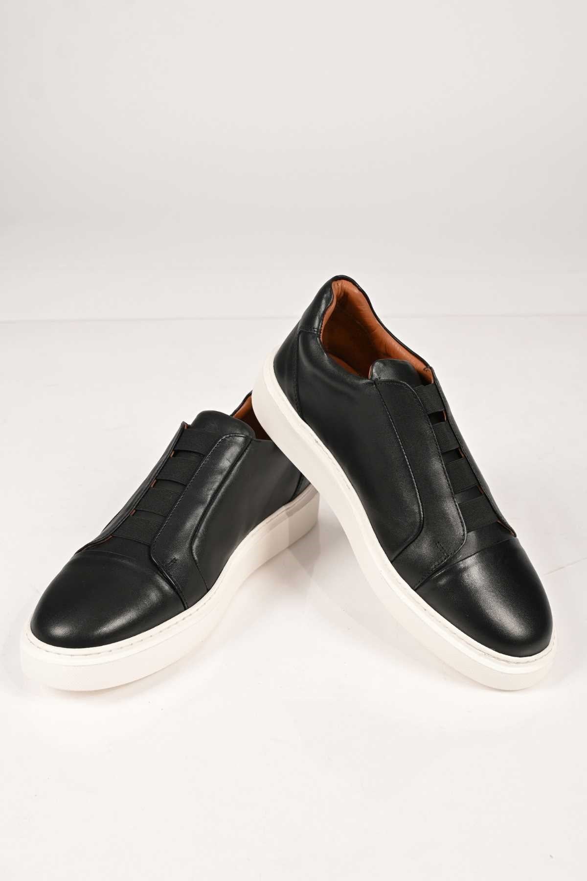 Bestello Men's Genuine Leather Slip-On Sneaker with Elastic EVA Sole 174-24226