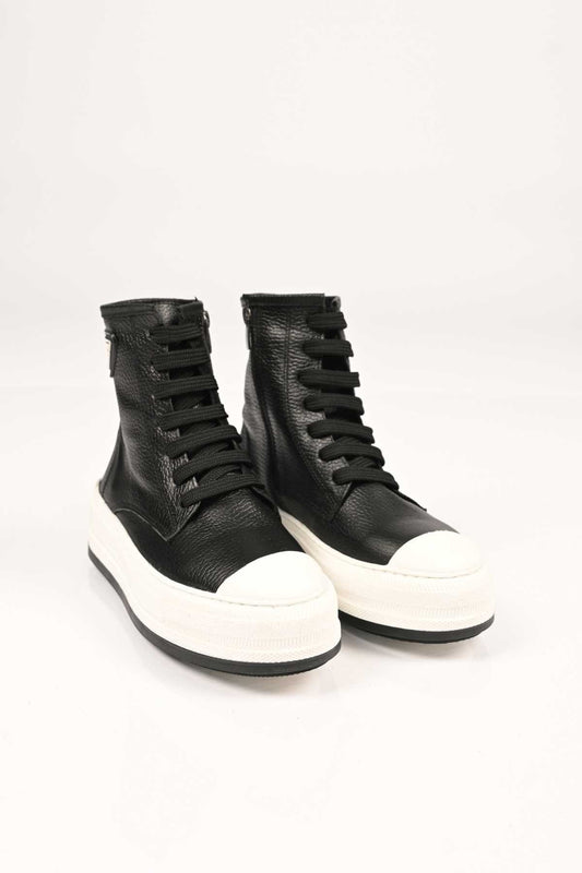 Bestello Lace-Up Zip-Up Genuine Leather Flat Boots with Thermo Sole 101-23028-02 Women's Boots