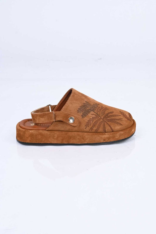 Bestello Genuine Leather Clog Sandals with Hook-and-Loop Fastener, Poly Sole, Laser Print 341-1128 Women's Sandals