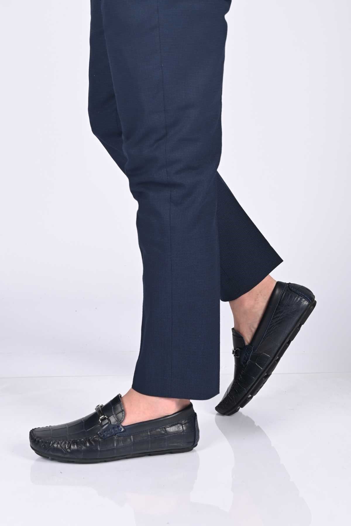 Bestello Slip-On Buckled Genuine Leather Loafers with Polyurethane Sole 028-1070 Men's Shoes