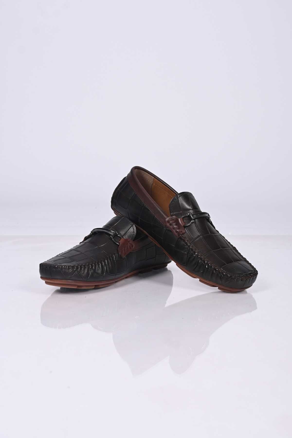 Bestello Slip-On Buckled Genuine Leather Loafers with Polyurethane Sole 028-1070 Men's Shoes