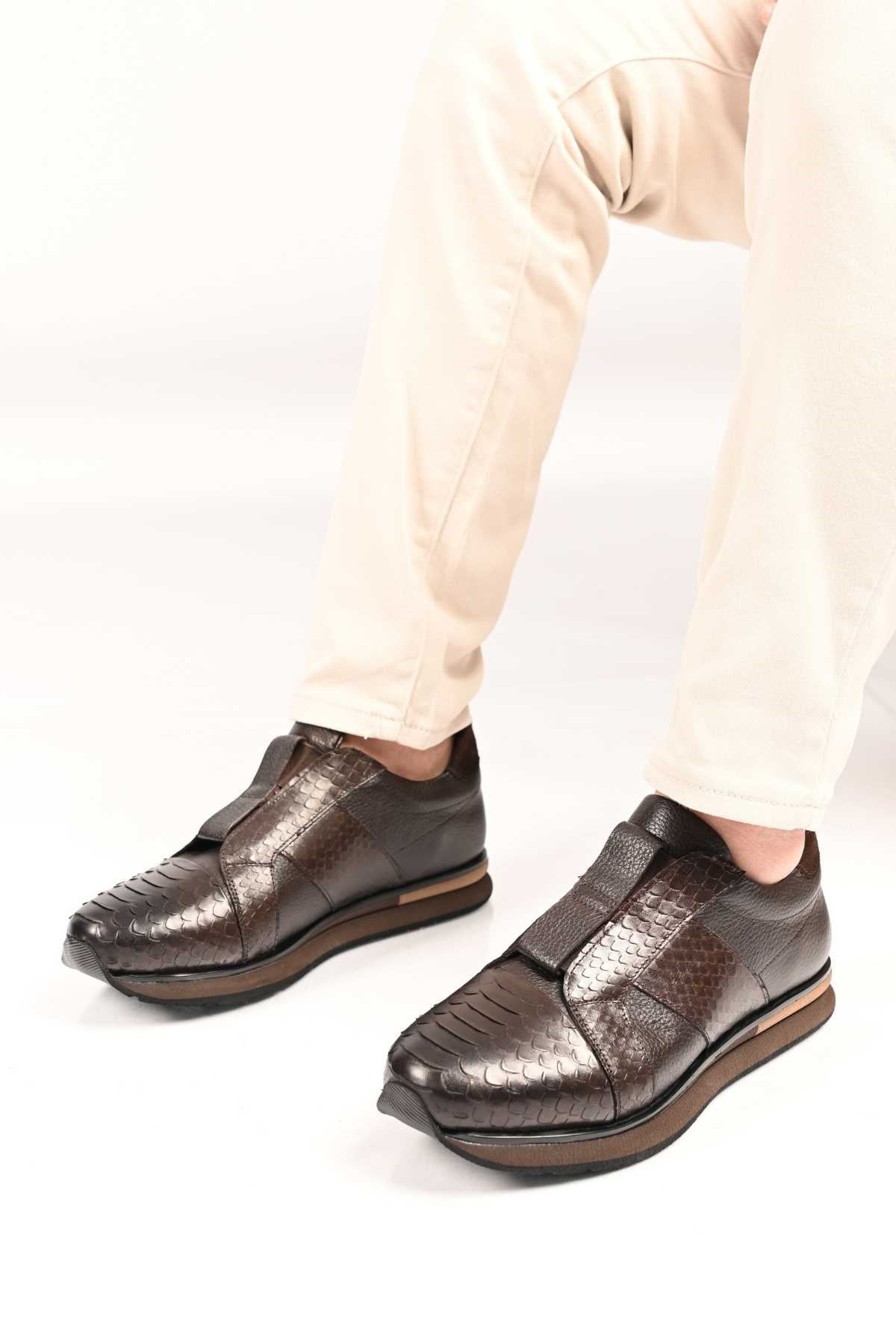 Bestello Men's Genuine Leather Slip-On Sneakers with Elastic EVA Sole 172-64300