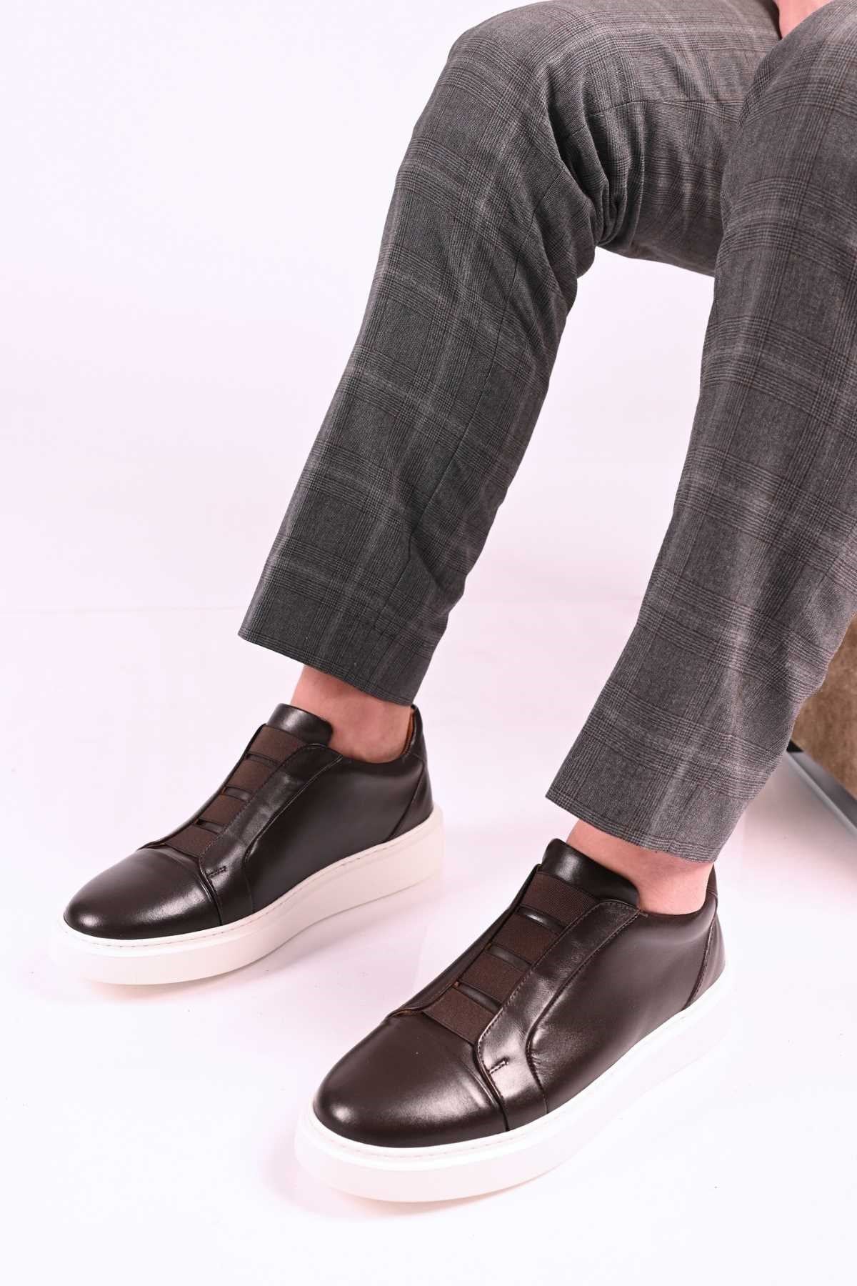 Bestello Men's Genuine Leather Slip-On Sneaker with Elastic EVA Sole 174-24226