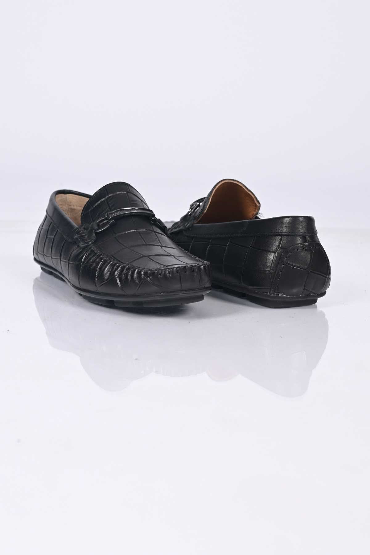 Bestello Slip-On Buckled Genuine Leather Loafers with Polyurethane Sole 028-1070 Men's Shoes
