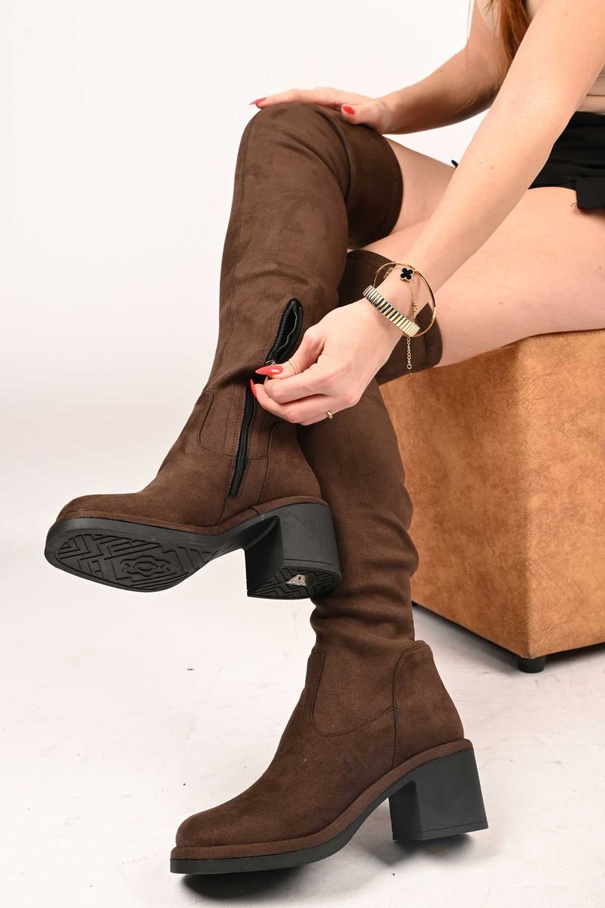 Bestello Slip-On Stretch Detail Genuine Leather Boots with Thermo Sole 336-1236 Women's Boots