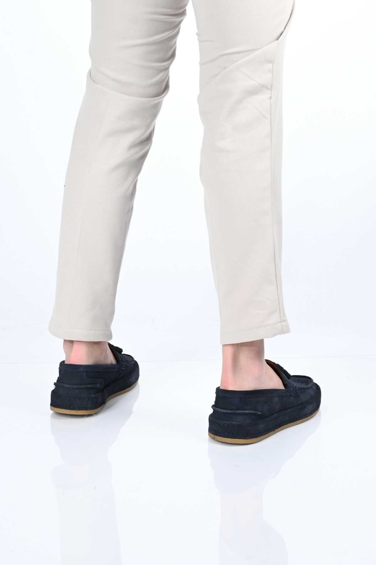 Bestello Laceless Tassel Genuine Leather Loafer with Rubber Sole 174-302 Men's Shoes