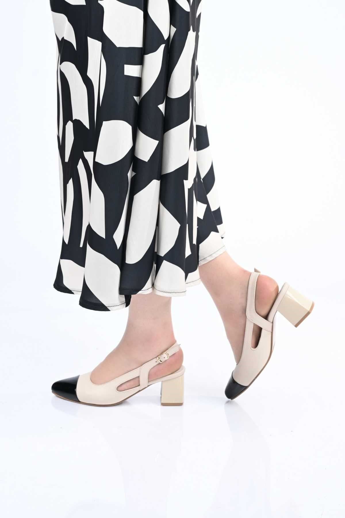 Bestello Genuine Leather Backless Chunky Heel Shoes with Neolite Sole, Slip-On, Women's Shoes 342-535
