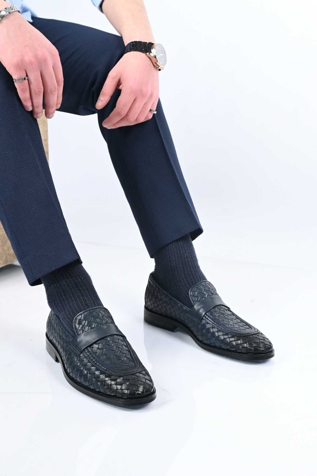 Bestello Men's Slip-On Woven Genuine Leather Classic Shoes with Neolite Sole 333-2358 Men's Shoes
