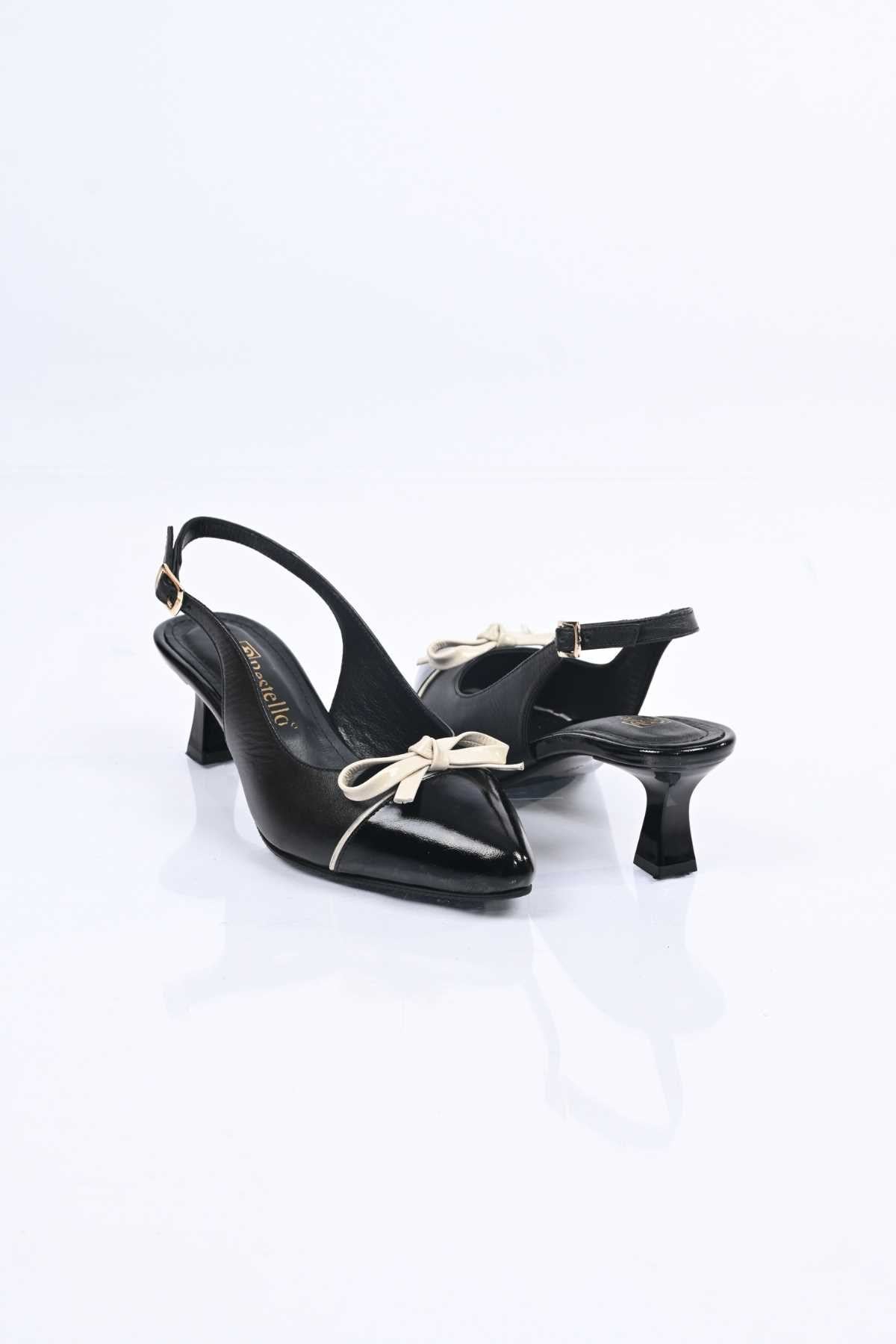 Bestello Lace-Up Bow-Detail Neolite Sole Genuine Leather Open-Back Stiletto Heeled Shoes 342-544 Women's Shoes