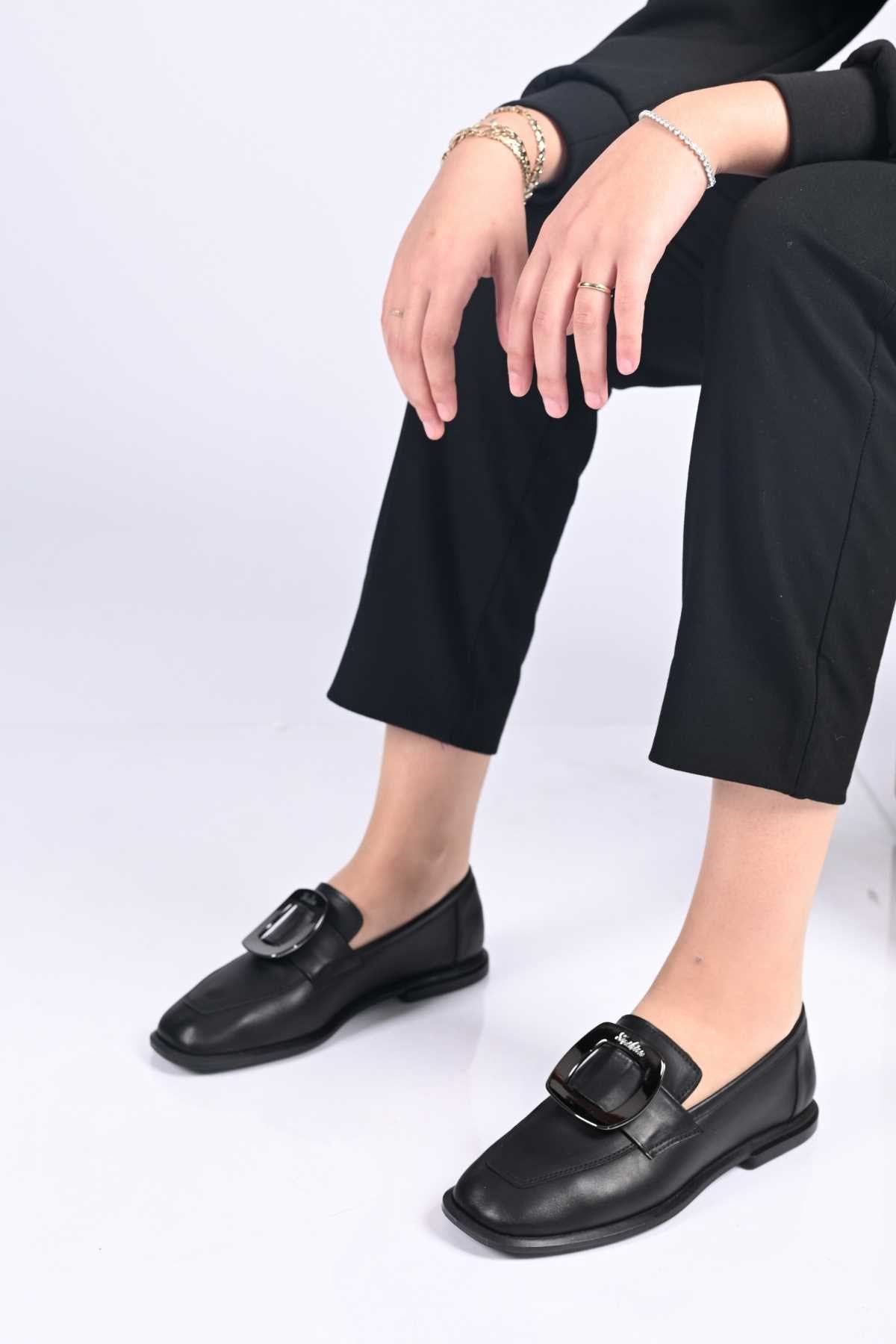 Bestello Genuine Leather Loafer with Buckle, Slip-On, TPU Sole 332-25050 Women's Shoes