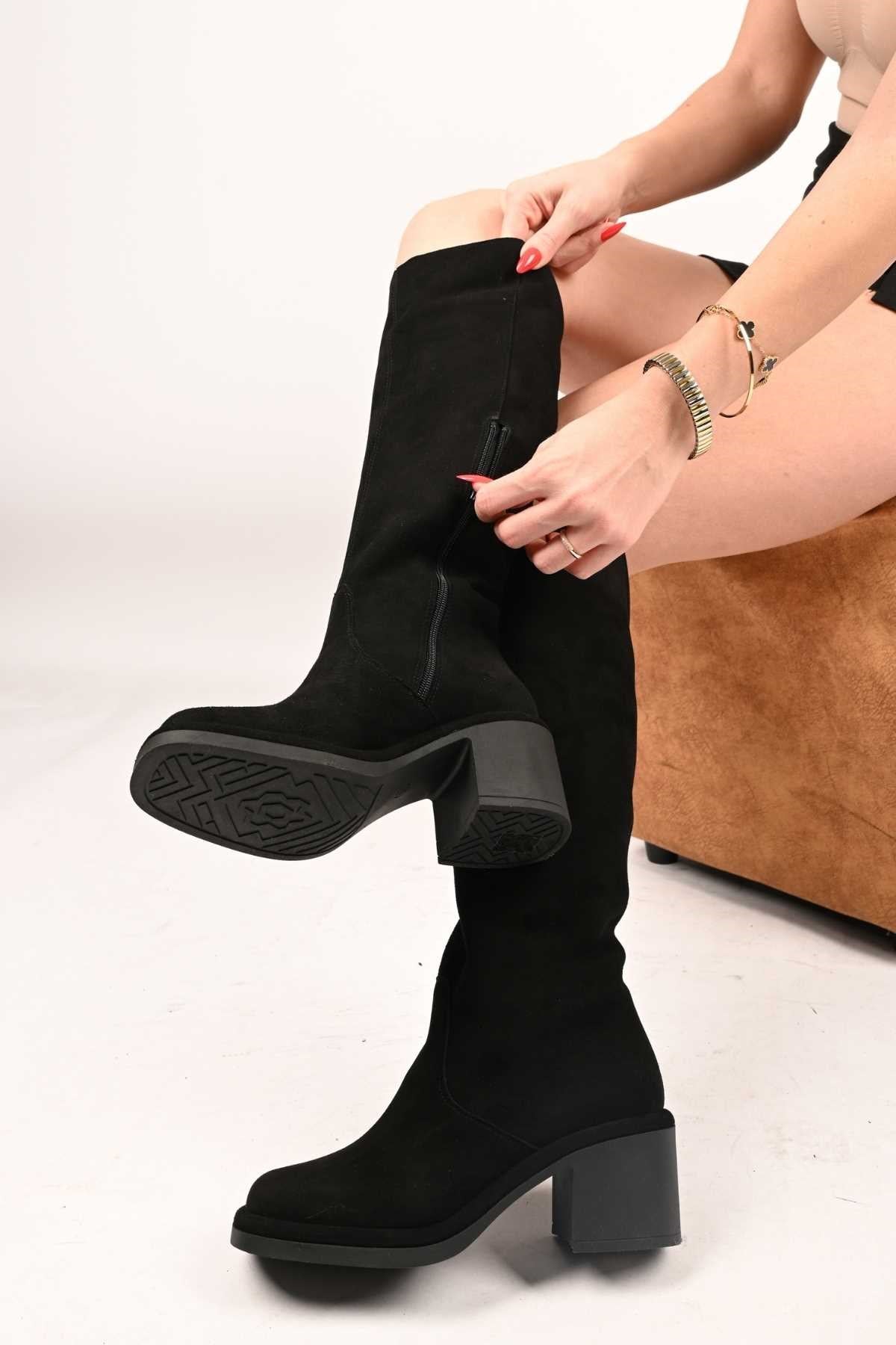 Bestello Laceless Zip-Up Genuine Leather Heeled Boots with Thermo Sole 336-1235 Women's Boots