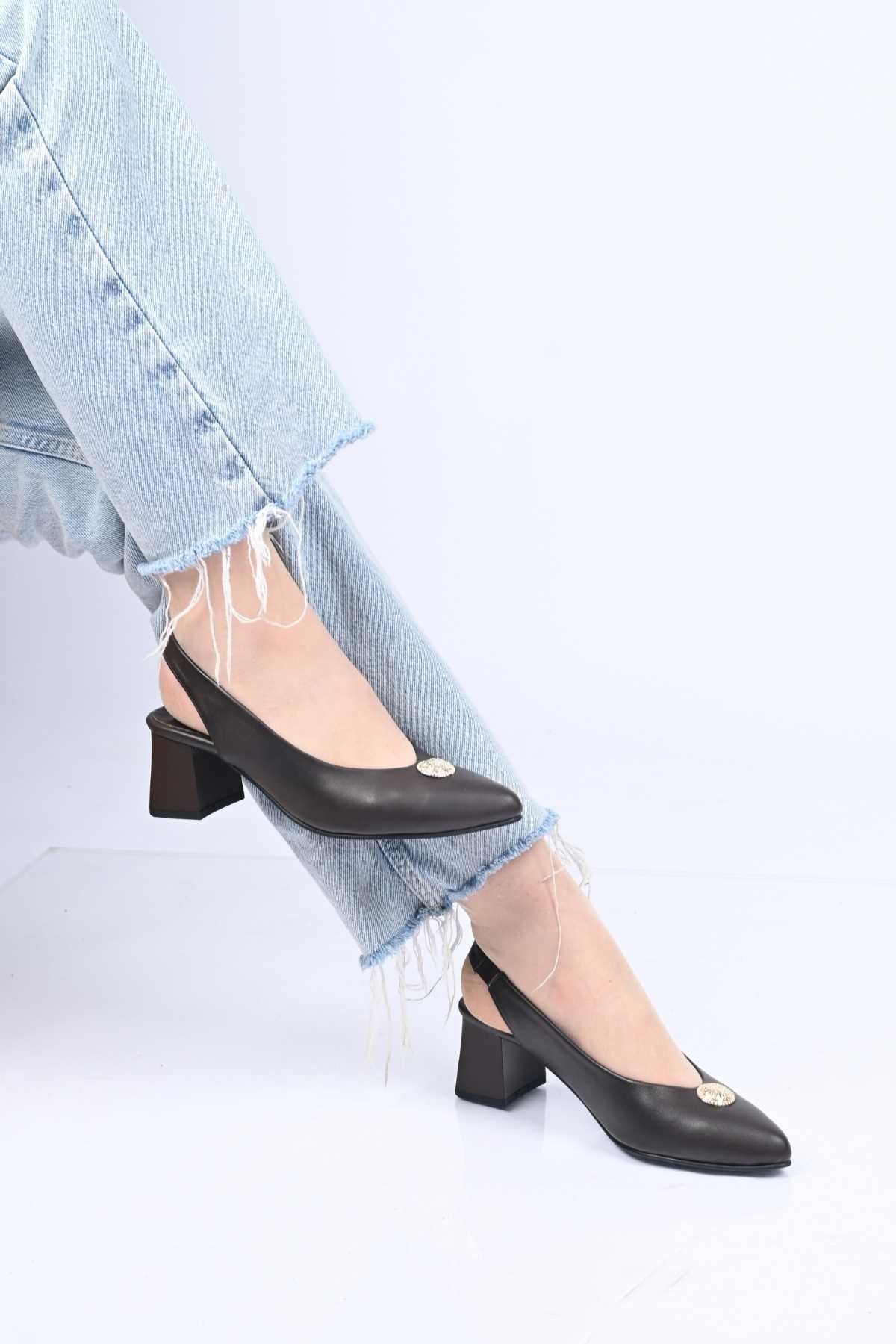 Bestello Slip-On Buckled Neolite Sole Genuine Leather Open-Back Block Heel Shoes 342-563 Women's Shoes
