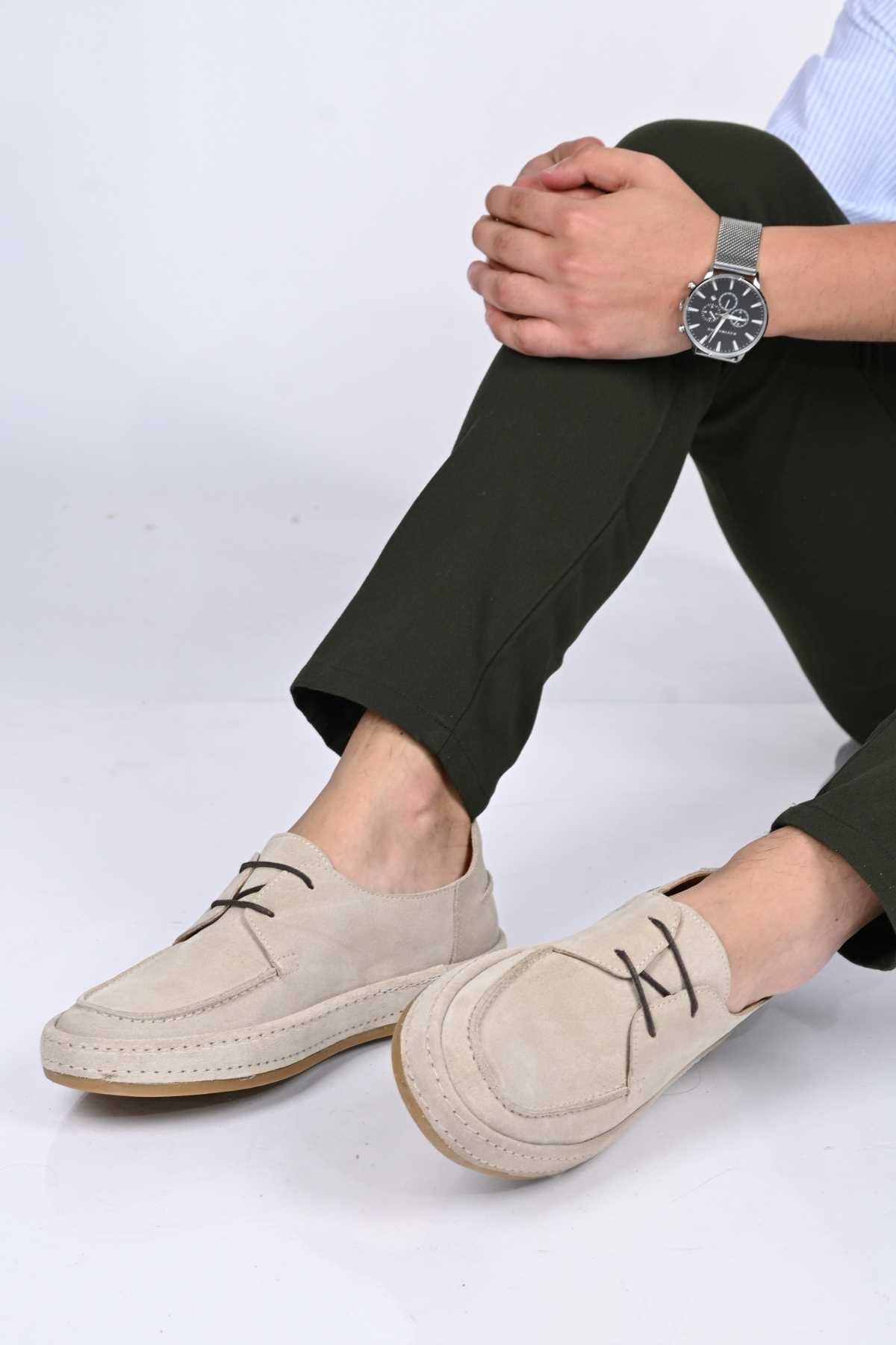 Bestello Lace-Up Genuine Leather Loafers with Rubber Sole 174-1875 Men's Shoes