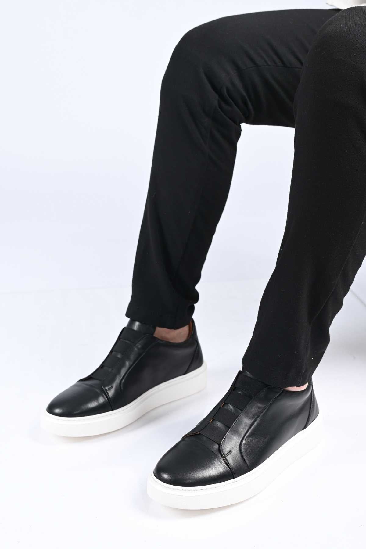 Bestello Men's Genuine Leather Slip-On Sneaker with Elastic EVA Sole 174-24226