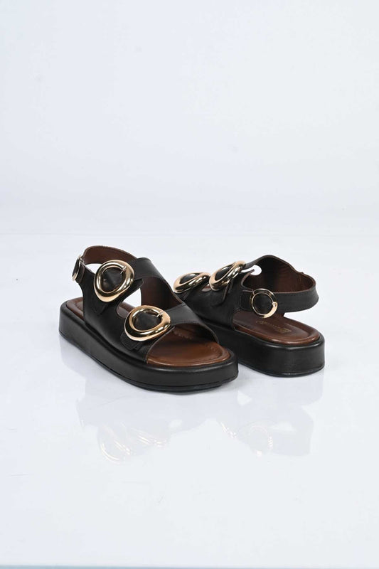 Bestello Slip-On Buckled Poly Sole Genuine Leather Open-Back Sandal 341-1119 Women's Sandal