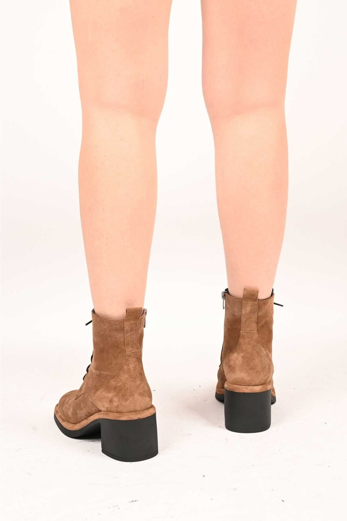 Bestello Lace-Up Zip-Up Genuine Leather Heeled Women's Boots with Thermo Sole 336-1233 Women's Boots