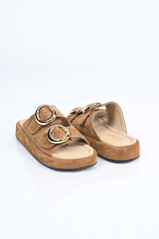 Bestello Slip-On Buckled Genuine Leather Slippers with Poly Sole 341-1445 Women's Slippers