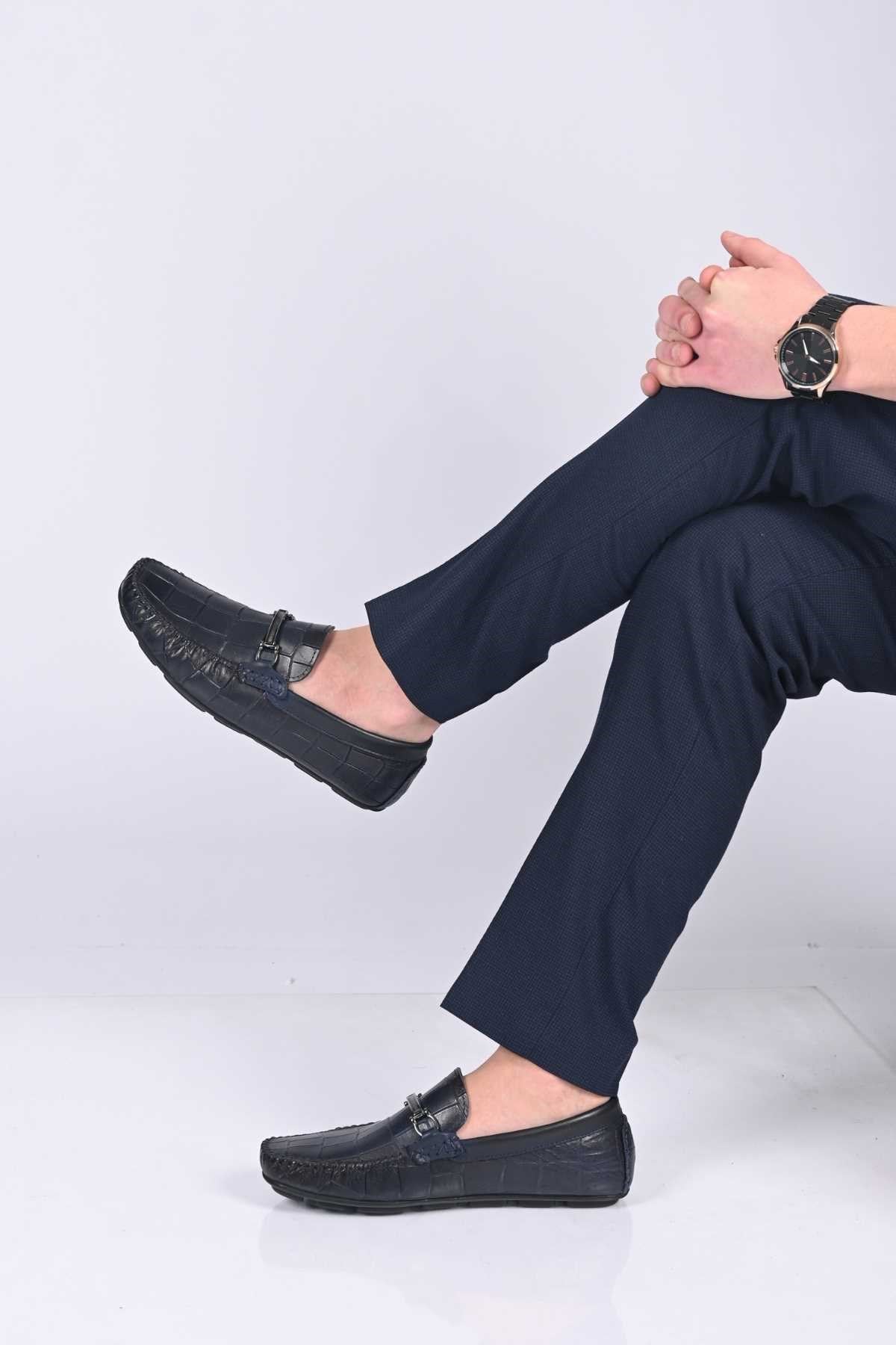Bestello Slip-On Buckled Genuine Leather Loafers with Polyurethane Sole 028-1070 Men's Shoes