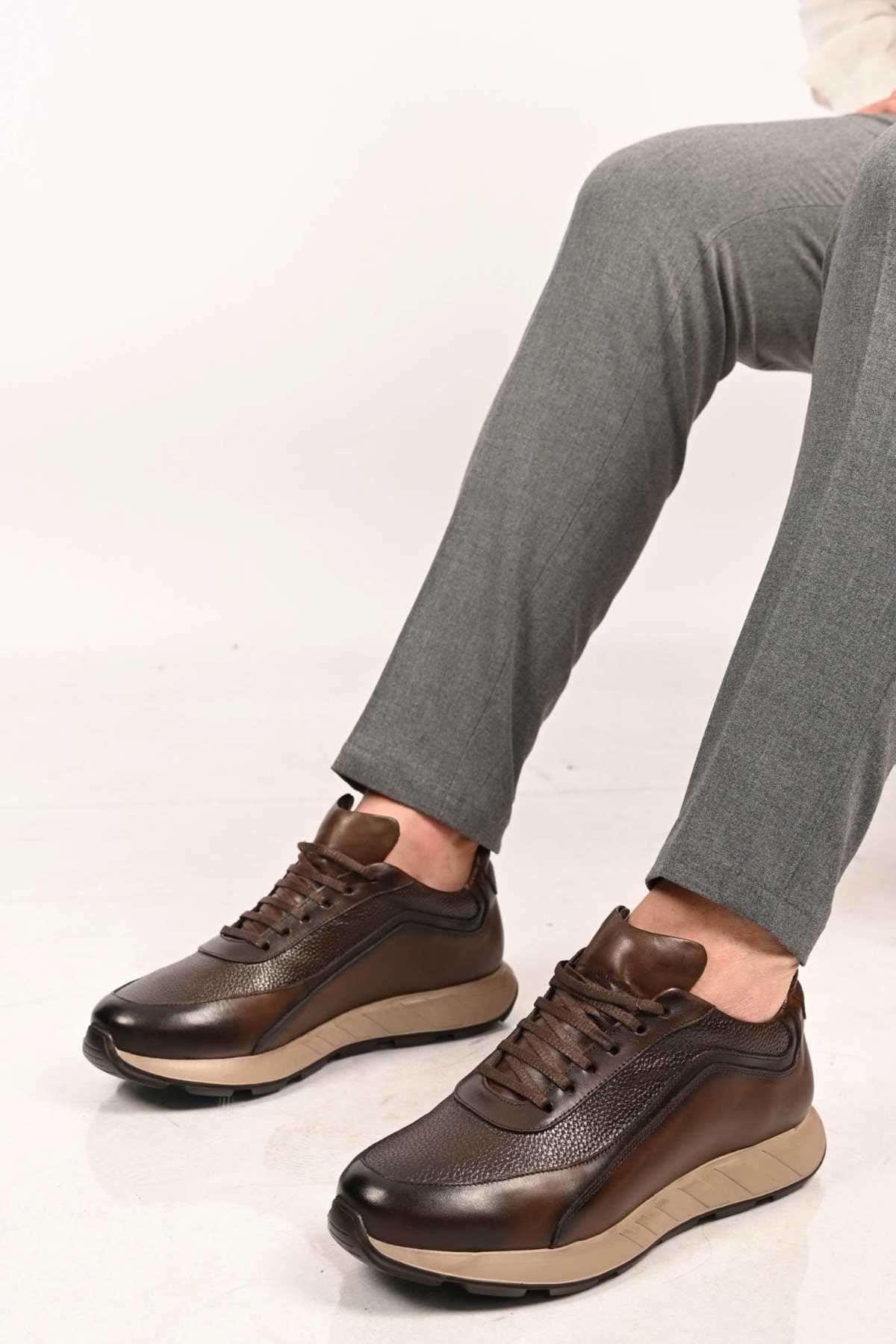 Bestello Lace-Up Genuine Leather Sneakers with EVA Sole 172-64156 Men's Shoes