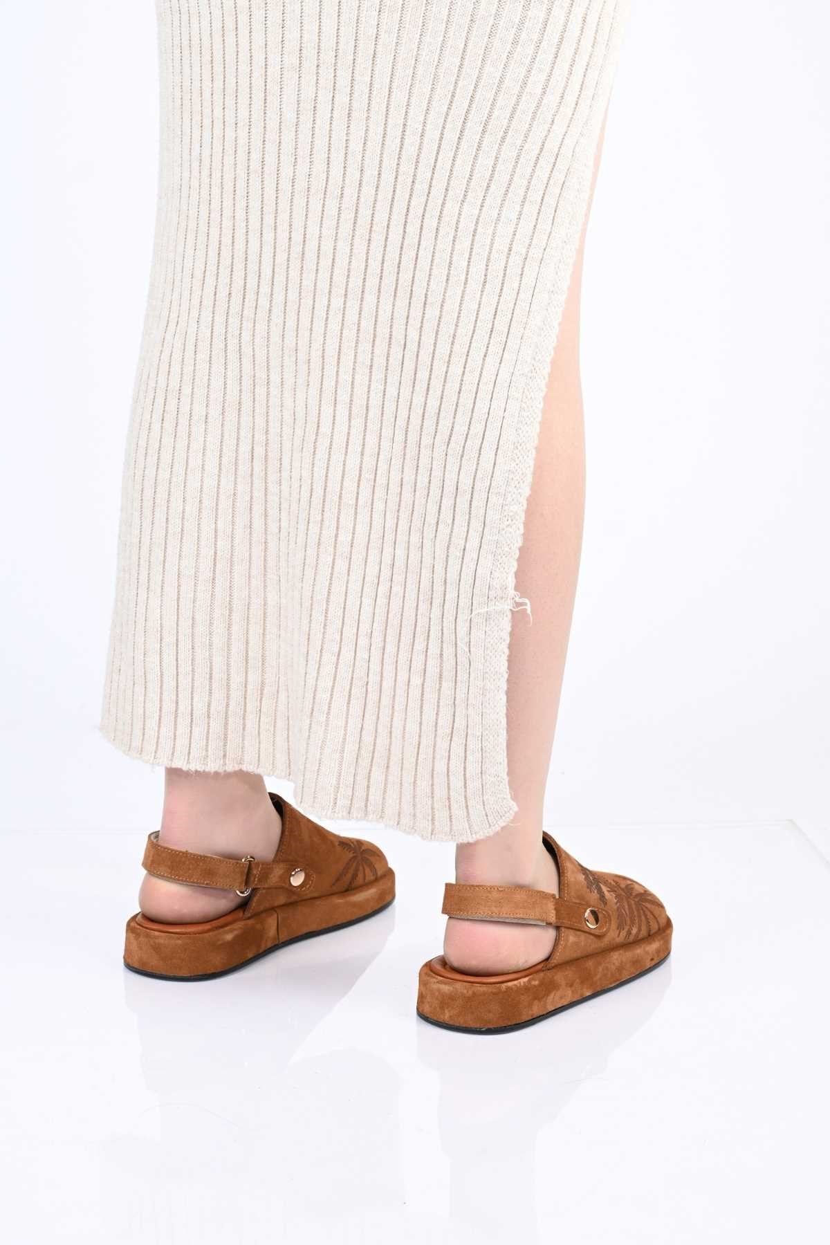 Bestello Genuine Leather Clog Sandals with Hook-and-Loop Fastener, Poly Sole, Laser Print 341-1128 Women's Sandals