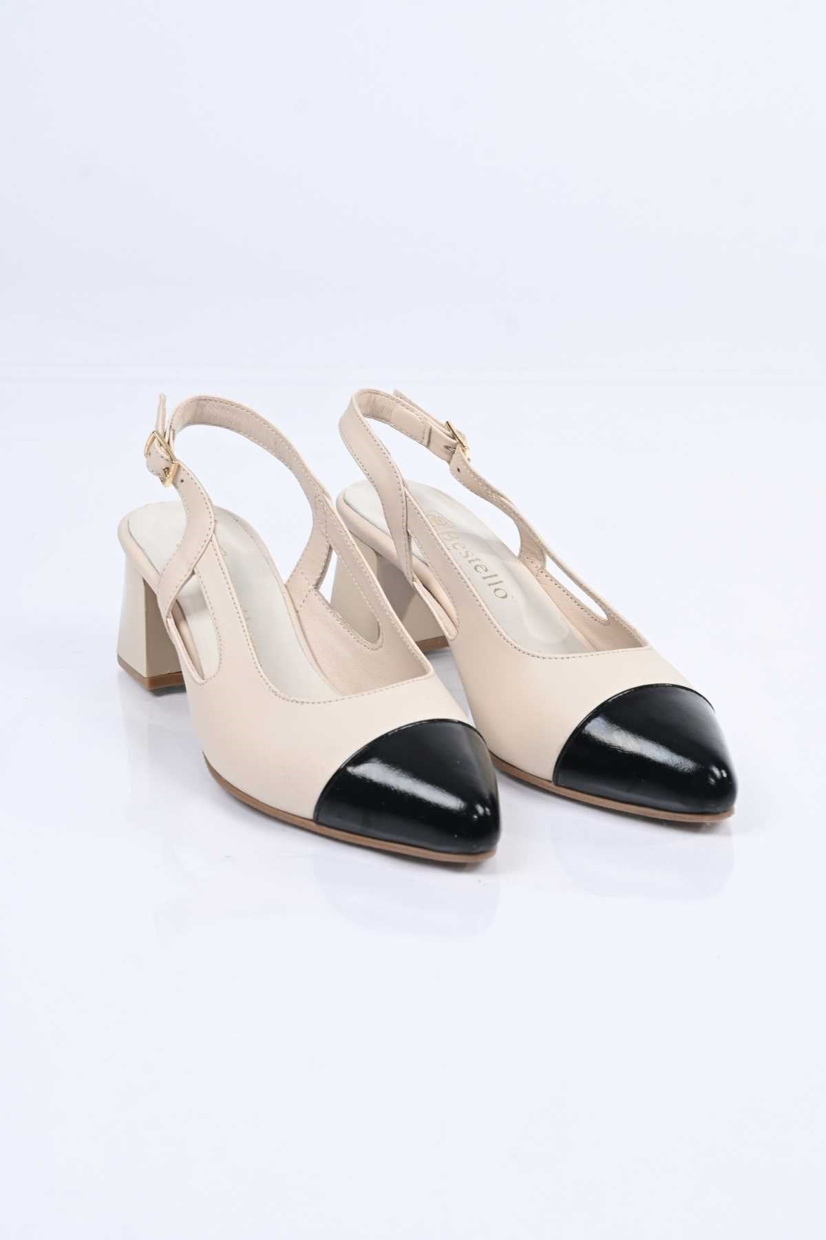 Bestello Genuine Leather Backless Chunky Heel Shoes with Neolite Sole, Slip-On, Women's Shoes 342-535