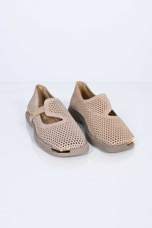 Bestello Slip-On Hook-and-Loop Fastened Shoes with Studs, Buckle Detail, Thermo Sole, Genuine Leather, Everyday Women's Shoes 338-7085