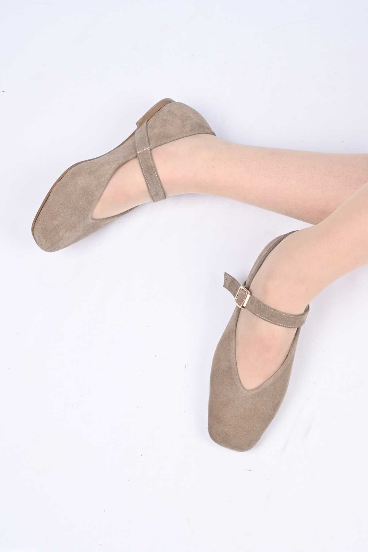 Bestello Genuine Leather Ballet Flats for Women 342-079 with Neolit Sole, Buckled Strap, and Slip-On Design