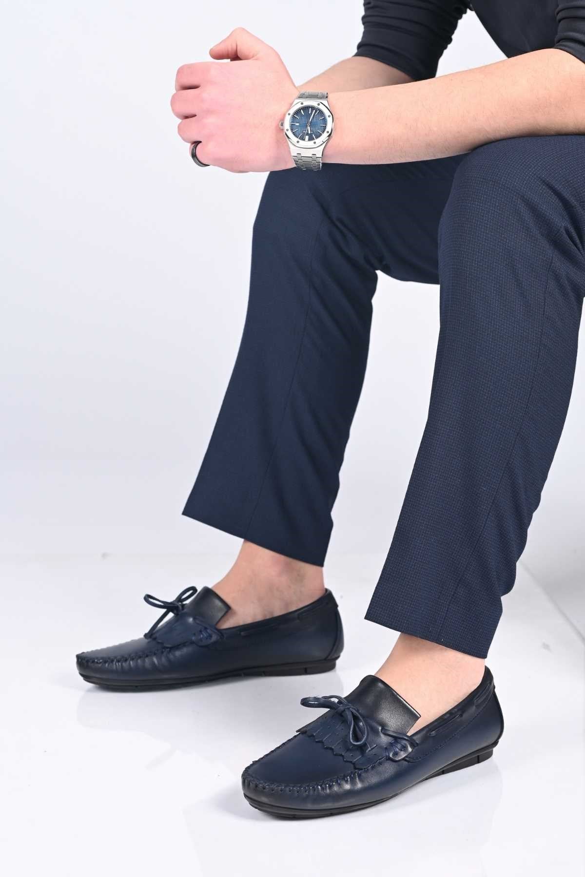 Bestello Slip-On Loafers with Bow, Genuine Leather, Polyurethane Sole, Model 028-2060-26Y Men's Shoes