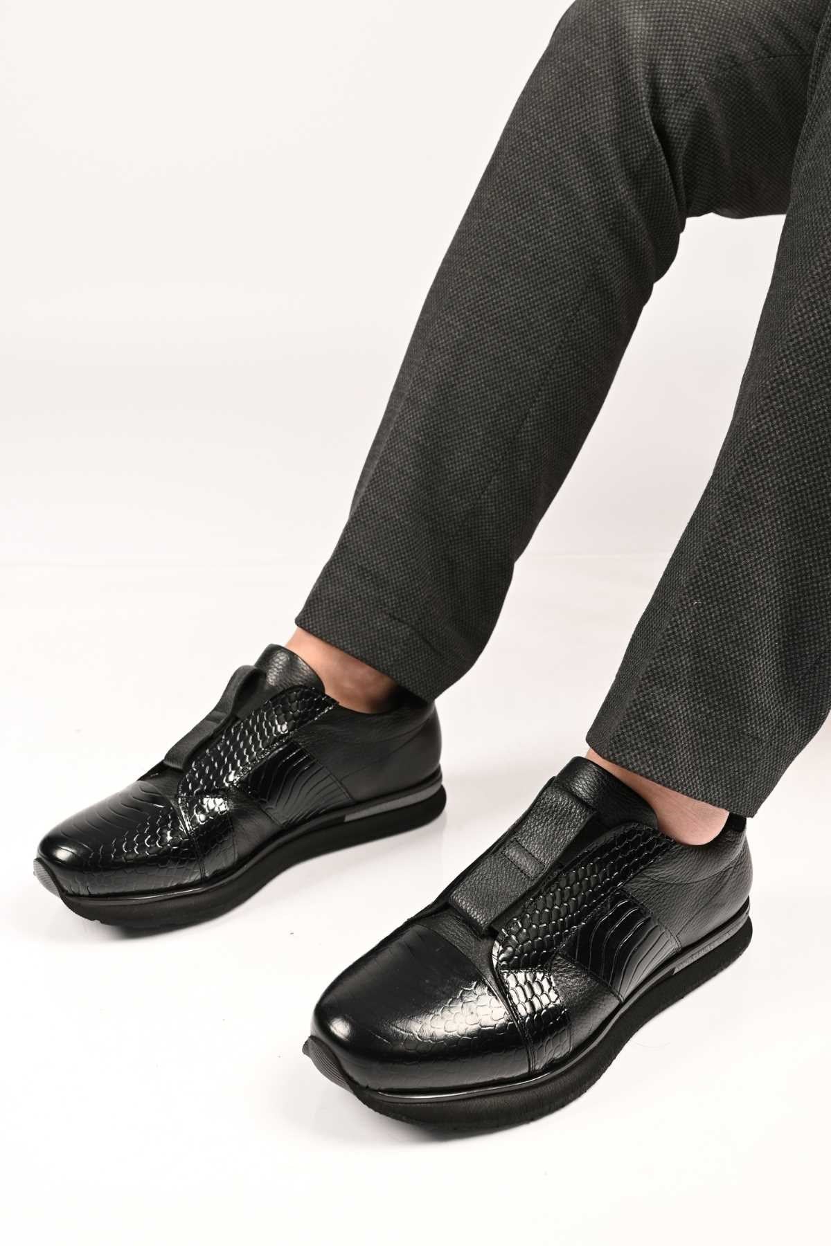 Bestello Men's Genuine Leather Slip-On Sneakers with Elastic EVA Sole 172-64300