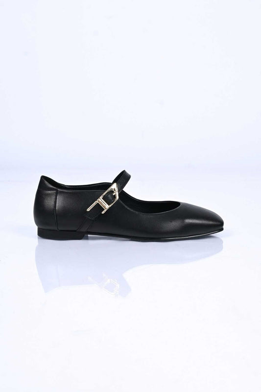 Bestello Slip-On Genuine Leather Ballet Flats with Buckle Strap and Neolite Sole 342-050 Women's Ballet Flats