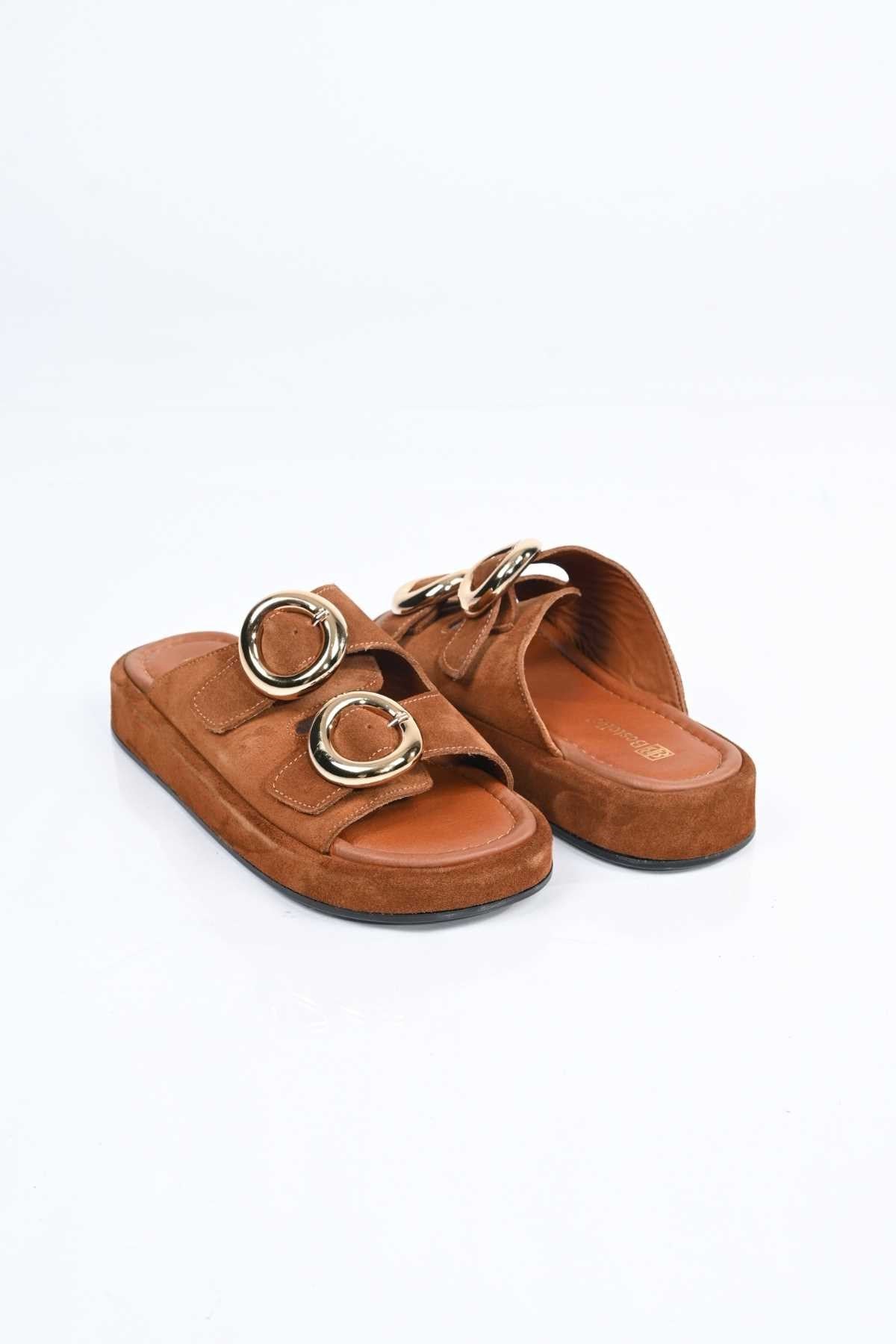 Bestello Slip-On Buckled Genuine Leather Slippers with Poly Sole 341-1445 Women's Slippers