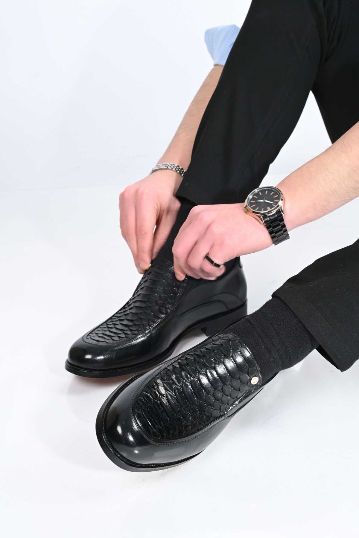 Bestello Slip-On Genuine Python Leather Classic Shoes with Leather Sole 333-3124 Men's Shoes